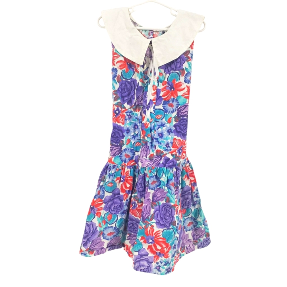BRITLAND GIRLS Kids Vintage Purple Blue Pink Collared Sleeveless Dress Size 10